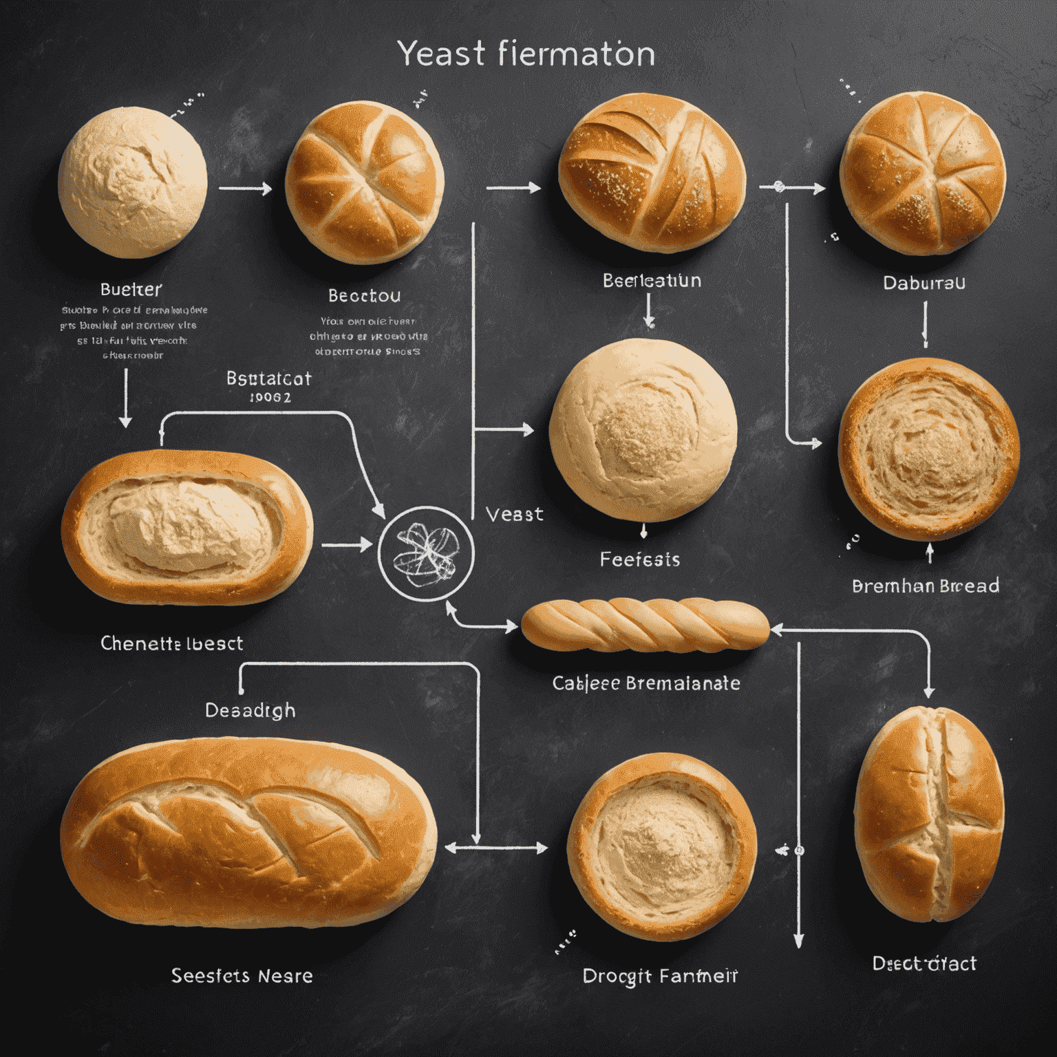 A diagram showing the chemical process of yeast fermentation in bread dough