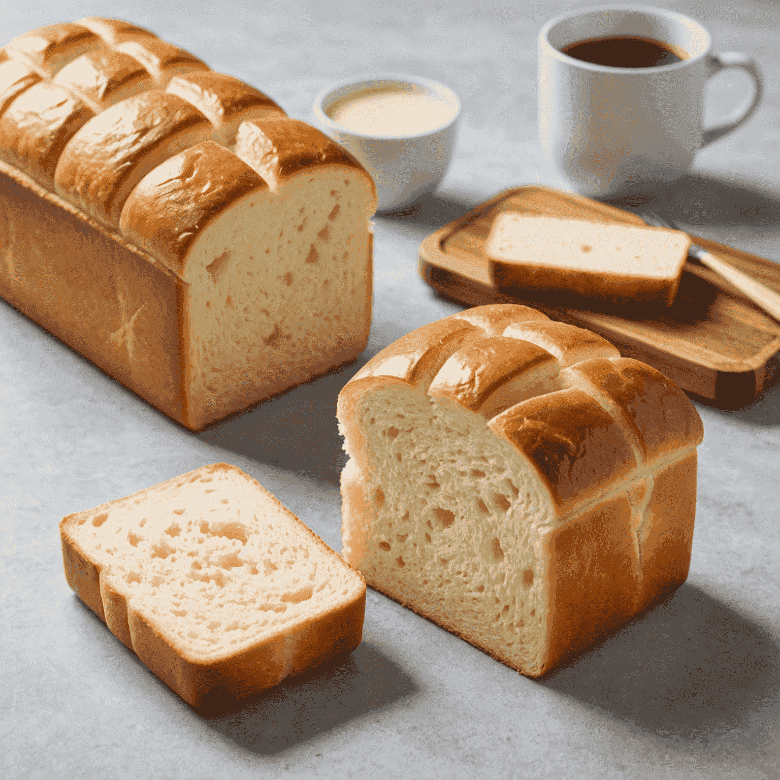 A loaf of perfectly square, white Japanese milk bread (shokupan) with a soft, fluffy texture